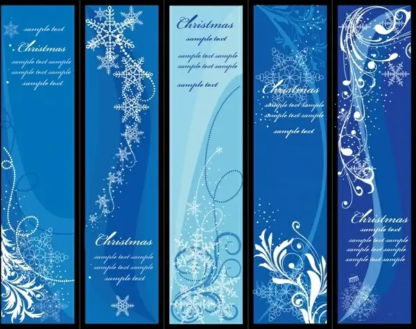 christmas banner templates twinkling snowflakes blue vertical design