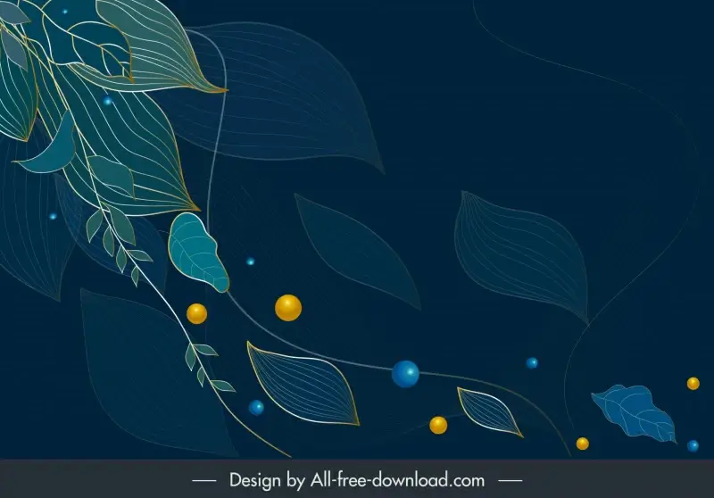 blue leaves on dark background template classical handdrawn