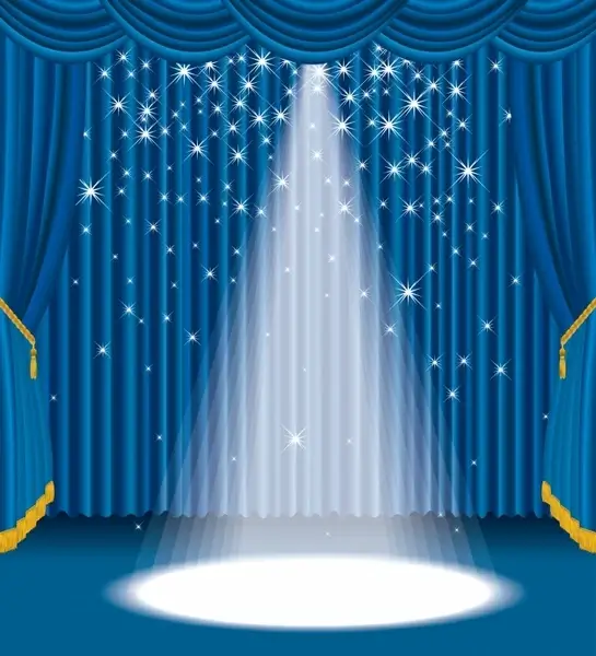 stage background sparkling spot light elegant blue curtain