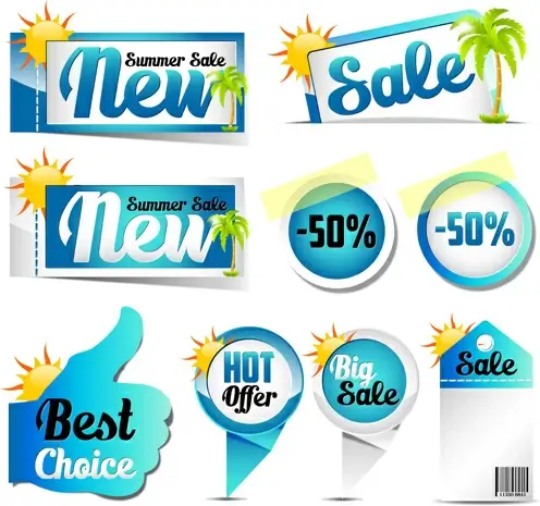 blue summer sale labels design vector