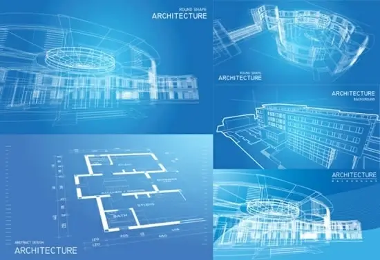 architecture backgrounds blue white modern 3d outline