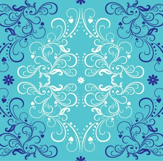 blue with white floral ornaments vector