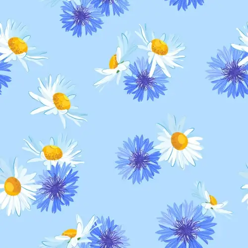 blue with white flower vector seamless pattern