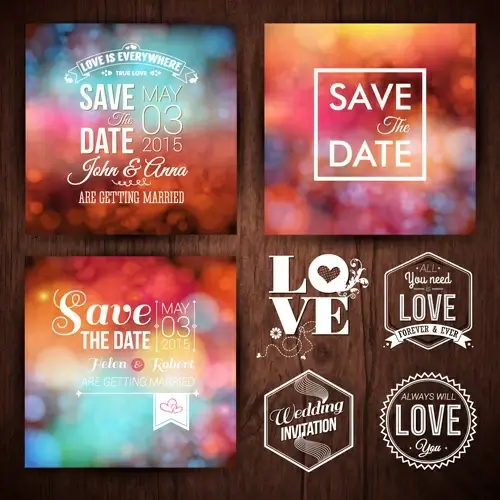 blurred wedding invitation cards vector elements