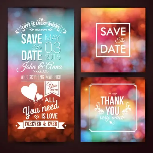 blurred wedding invitation cards vector elements