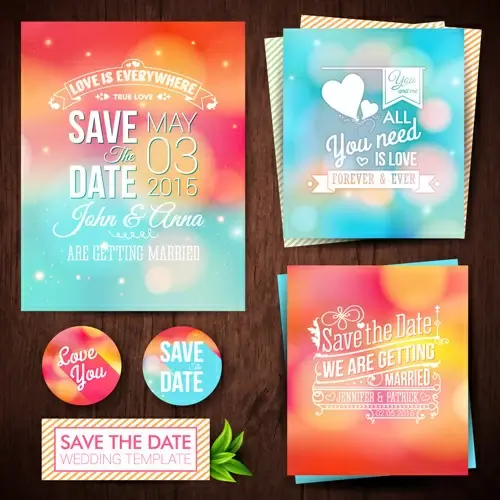 blurred wedding invitation cards vector elements