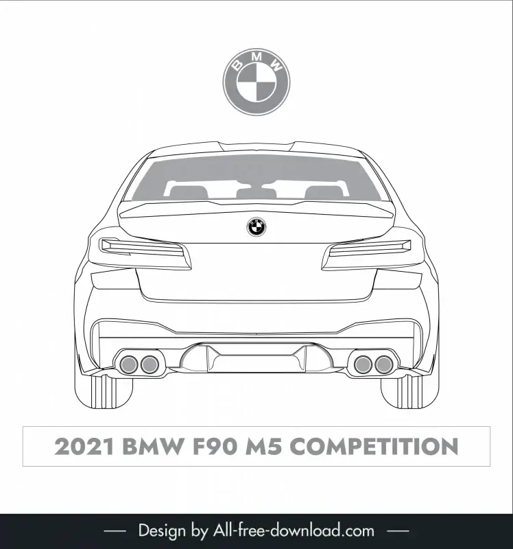 bmw f90 m5 lineart template black white handdrawn rear view outline