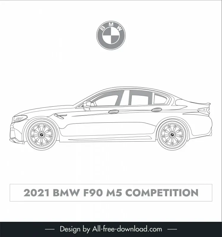 bmw f90 m5 lineart template black white handdrawn side view outline