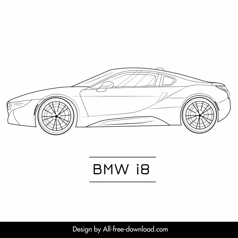 bmw i8 car model advertising template flat black white side view outline