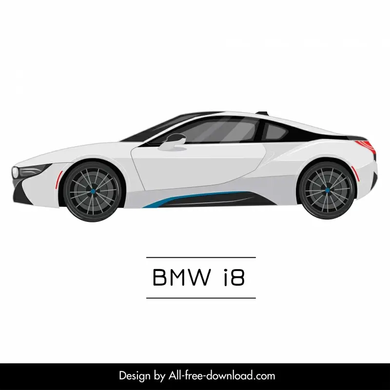 bmw i8 car model icon modern flat side view sketch