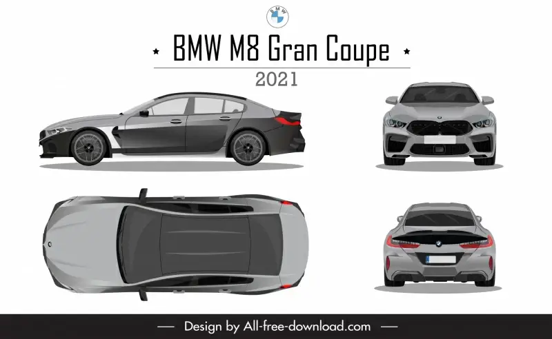 bmw m8 gran coupe 2021 car advertising template modern different views sketch