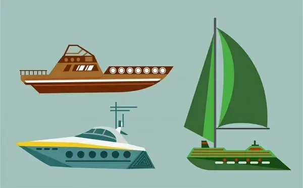 boats design collection various types isolation in colors