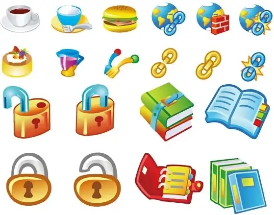 books and food lock link icon vector