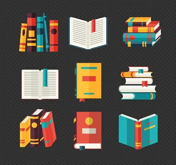 books decoration vector sets design with various styles