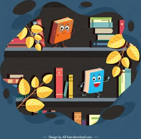 bookshelf background cute stylized books icons