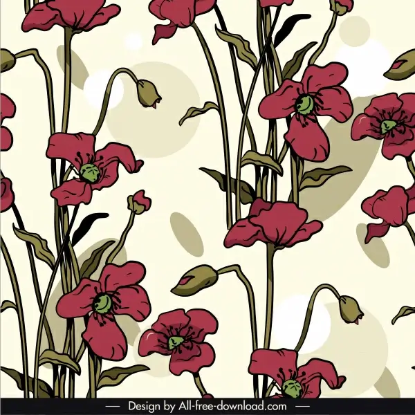 botany pattern template colored retro handdrawn sketch