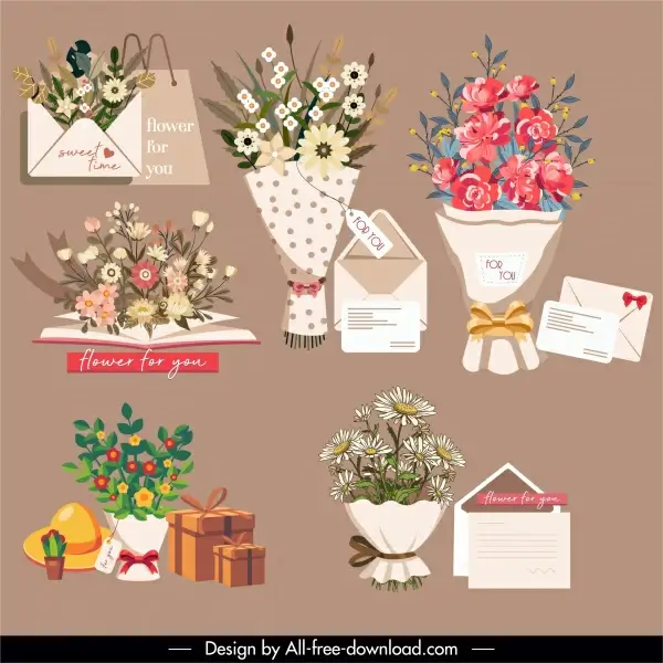 bouquet gifts design elements colorful classic sketch
