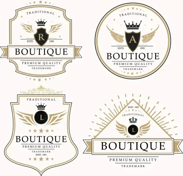 boutique logotypes royal style crown wings decoration