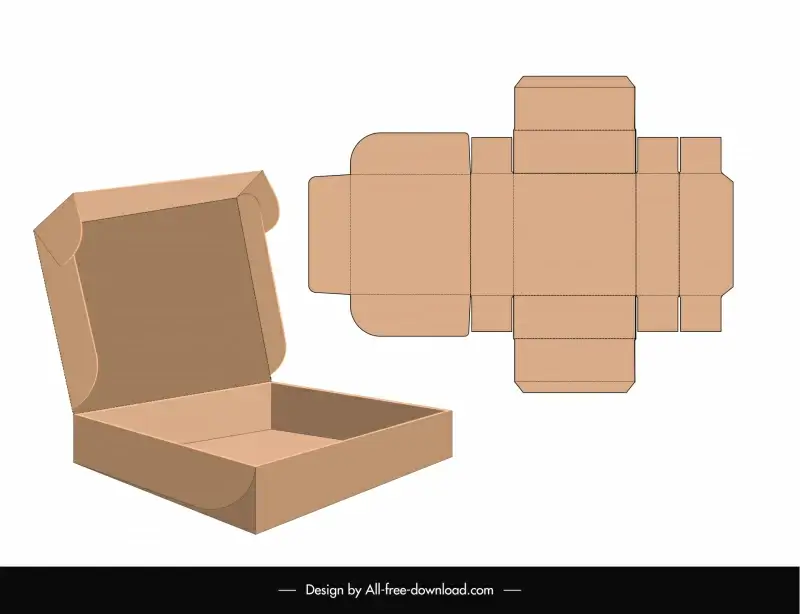 box packaging template flat die cut sketch 3d open box outline 