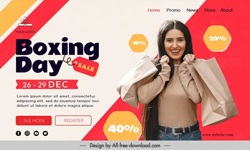 boxing day discount landing page template modern happy woman