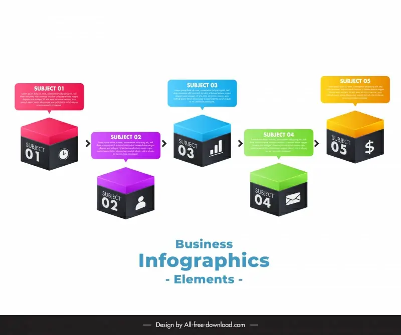 boxs infographic design elements 3d cubes speech bubbles
