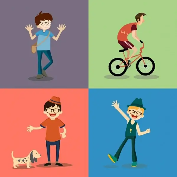 boy icons collection colored cartoon design various gestures 