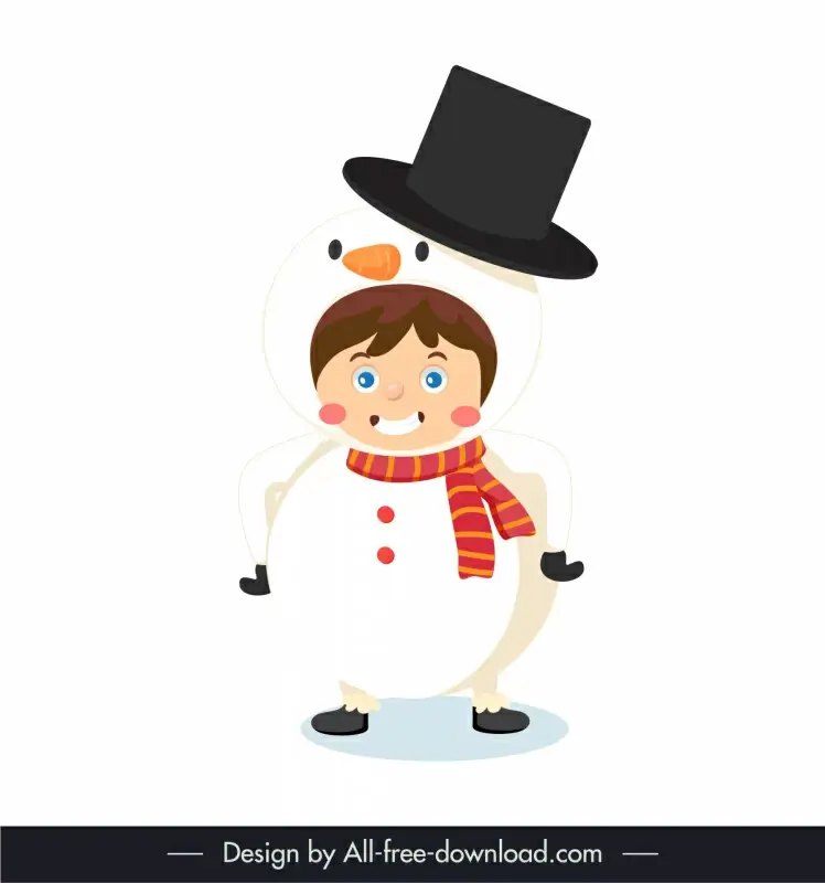  boy in christmas snowman costume icon cute cartoon character outline 