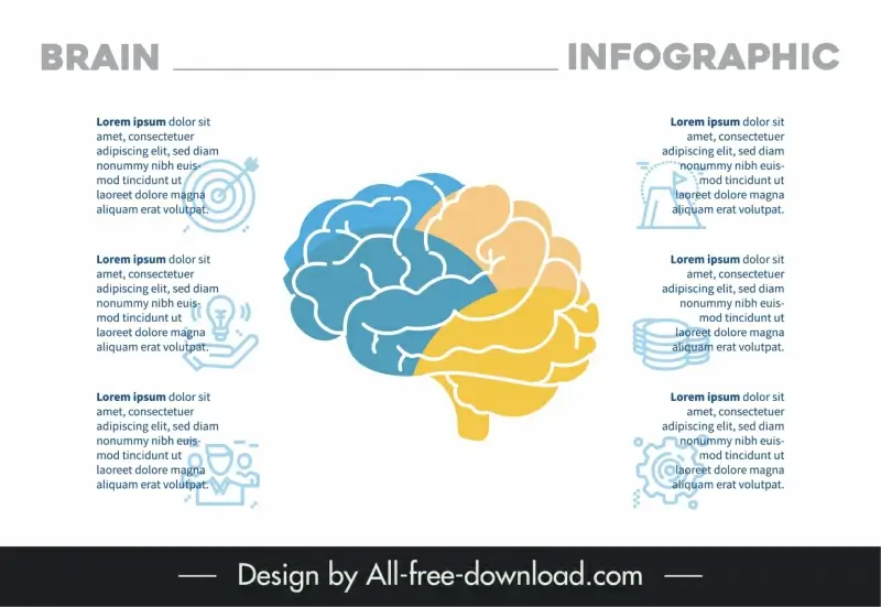 brain infographic design elements flat blurred symbols