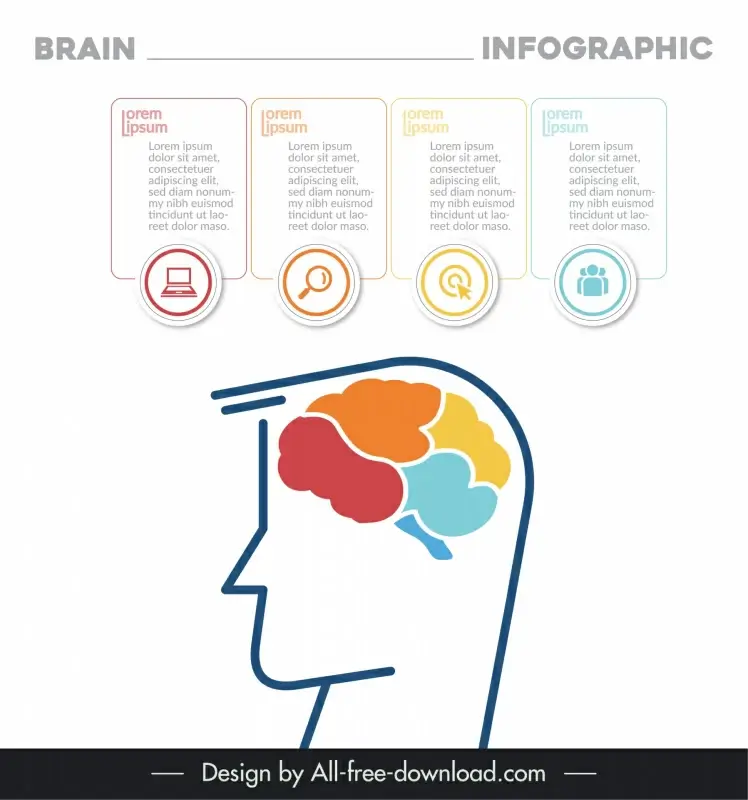 brain infographic design elements flat face handdrawn
