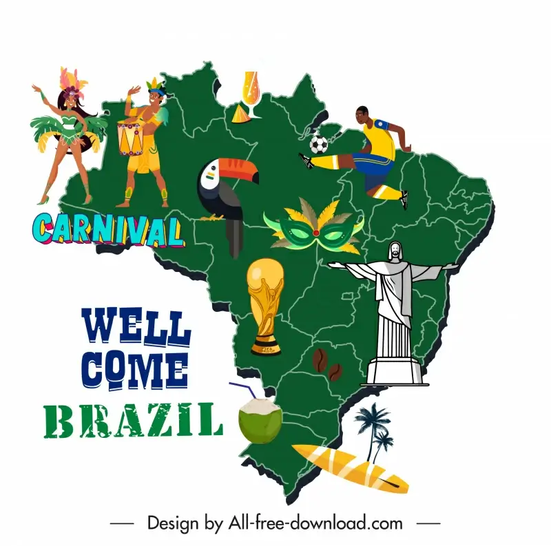 brazil advertising banner country elements symbols sketch 