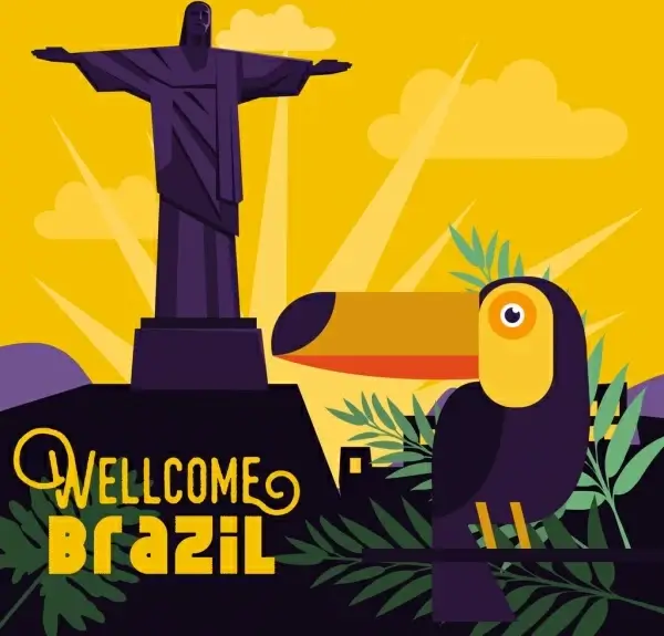 brazil advertising banner statue parrot leaves icons decor
