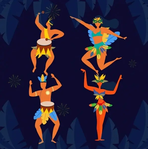 brazil background ethnic dancers icons cartoon character