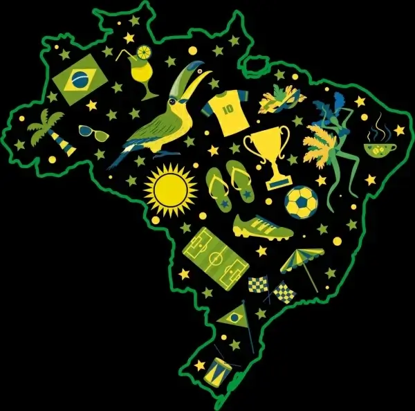 brazil background green yellow map symbols decor