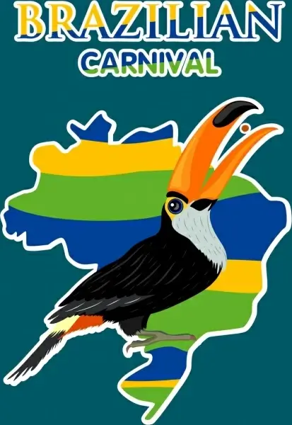 brazil carnival banner nation map parrot icons decor 