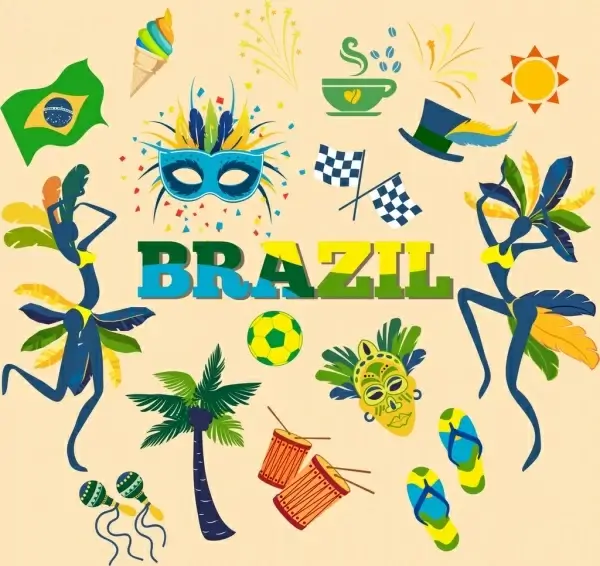 brazil design elements colorful national icons