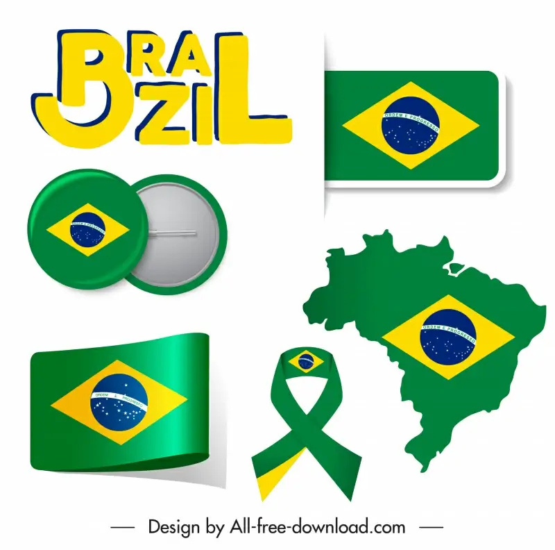 brazil flag design elements modern elegant country symbols sketch 