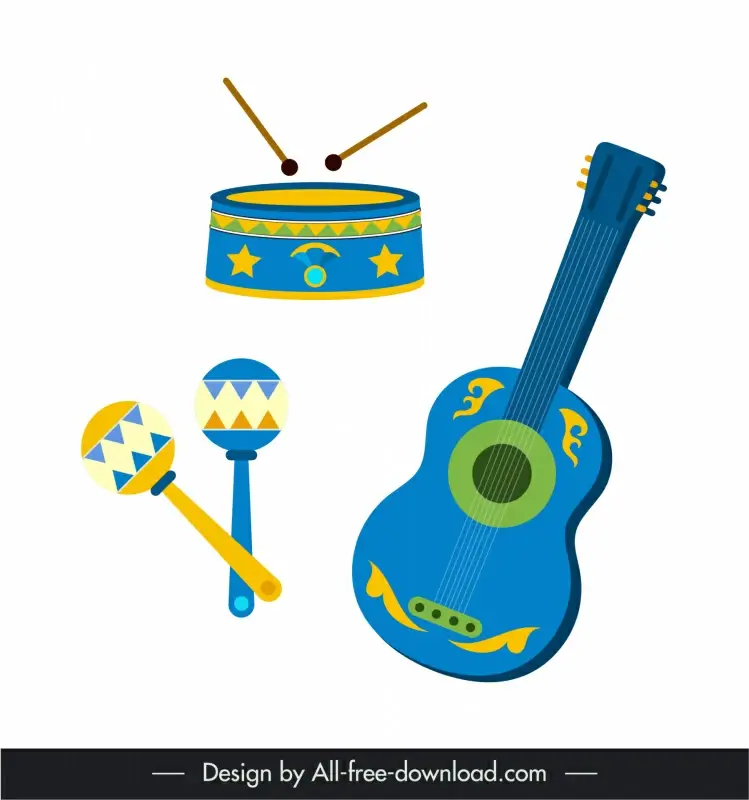 brazil symbol design elements drum guitars music instruments sketch 