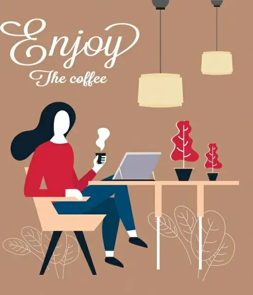 break time banner woman drinking coffee icon