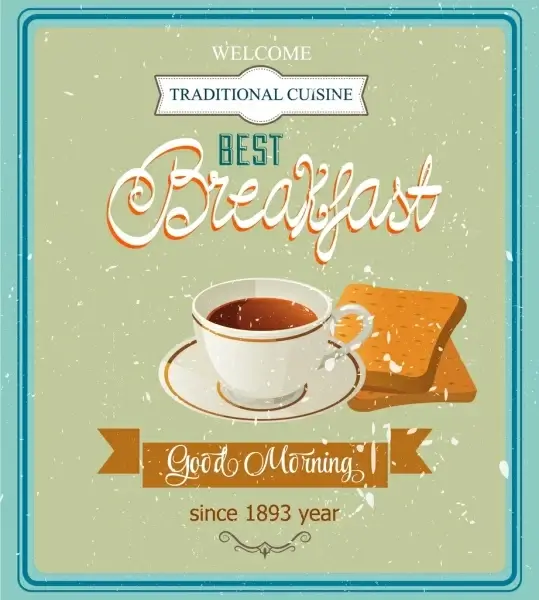 breakfast advertisement cup bread icons retro design