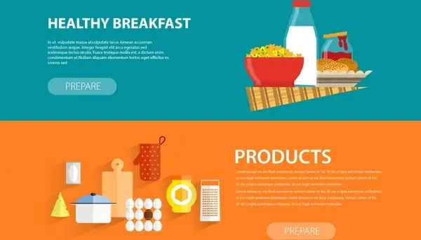 breakfast and meal preparation banners with webpage style