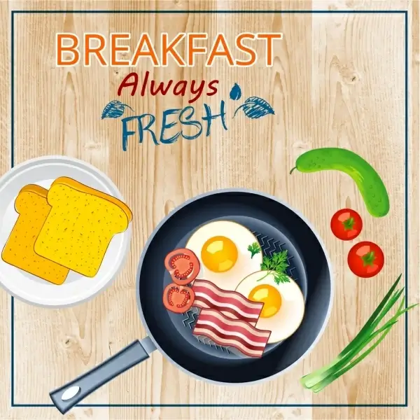 breakfast banner bread fried egg vegetables icons decor