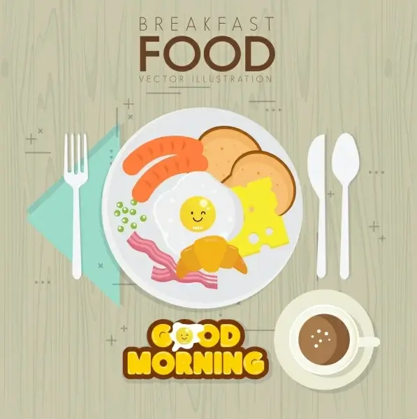 breakfast banner dishware fast food icons flat design