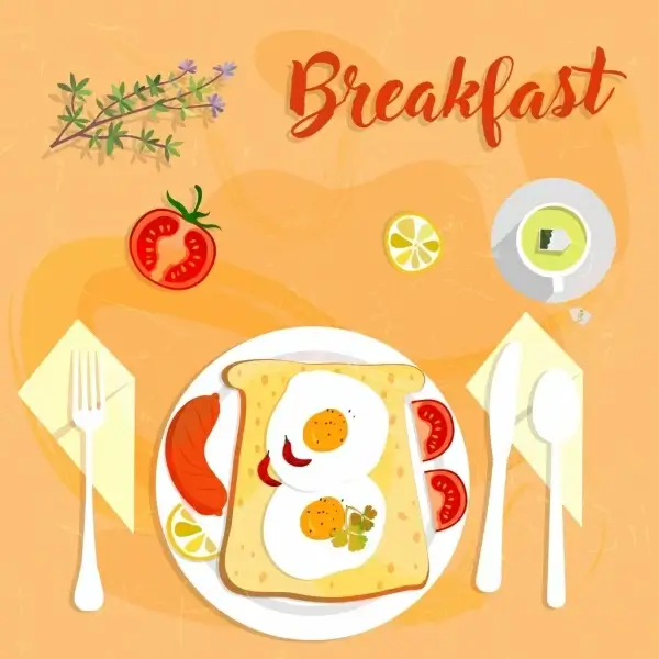 breakfast banner food icon multicolored design