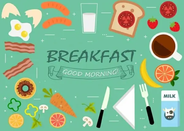 breakfast design elements food kitchenware icons flat design