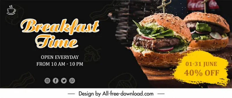 breakfast time menu facebook cover template realistic hamburger decor