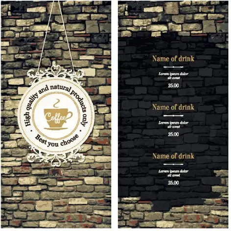 brick wall style coffee menu background vector