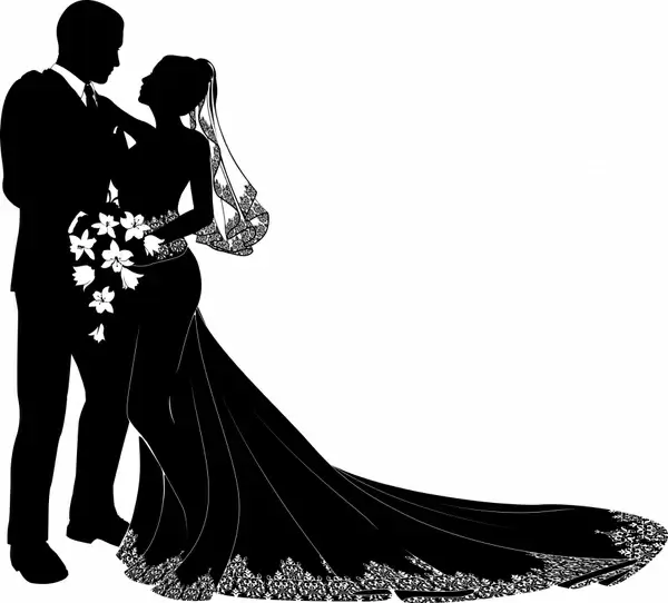 wedding icon bride groom sketch elegant black silhouette