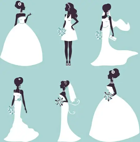 bride and wedding silhouettes vector