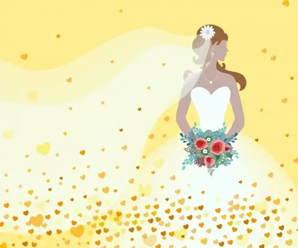 bride drawing white dress icon hearts decoration