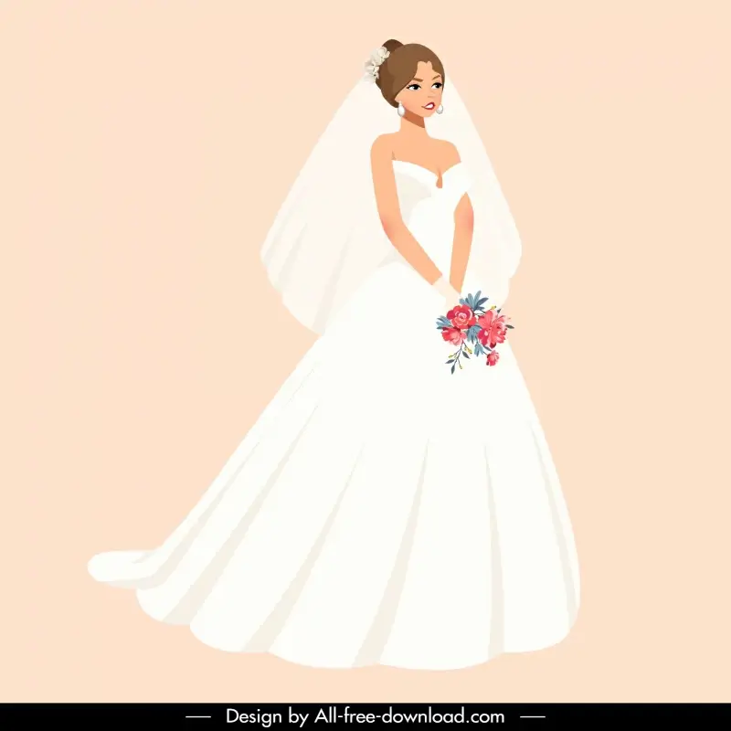 bride dress design elements elegant lady cartoon 